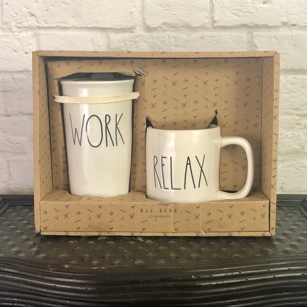 Rae Dunn “Work” & “Relax” Mug Set
